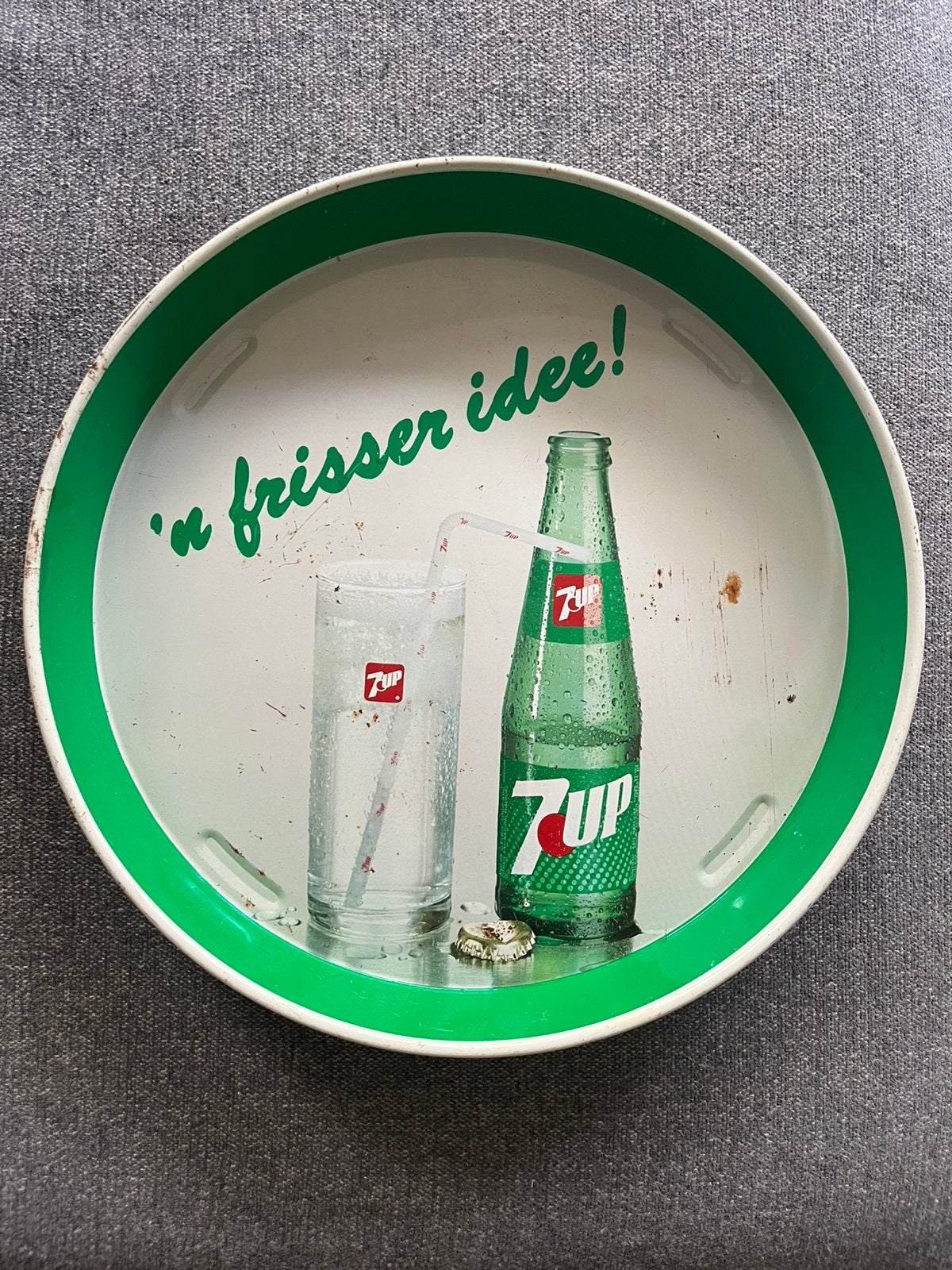 Vintage blikken dienblad van het frisdrankmerk 7up, Gebruikt, Gebruiksvoorwerp, ?, ?
