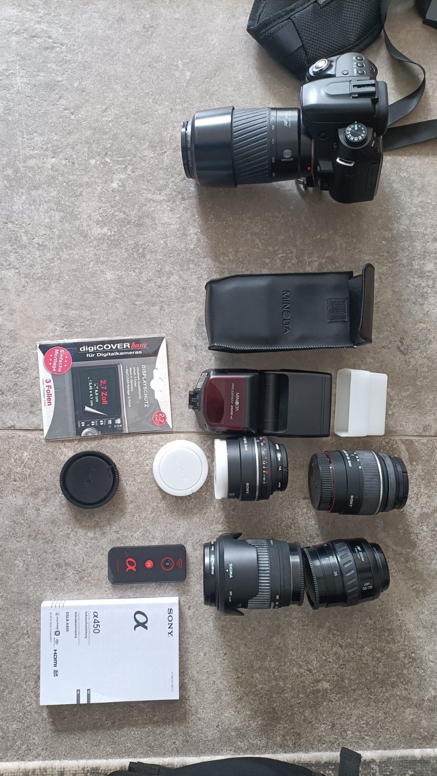 Complete cameraset met diverse lenzen en accessoires, Ophalen, Gebruikt, Sigma, Beschermhoes/tas