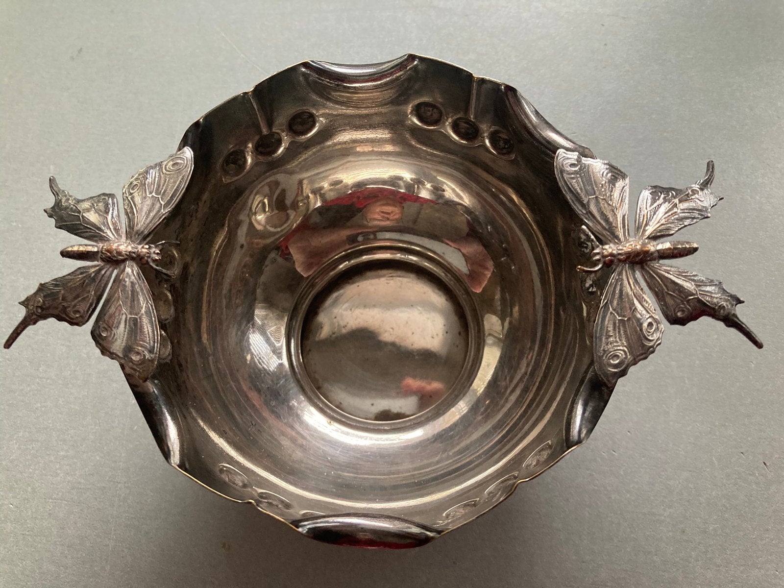 Denby Verzilverde Schaal met Vlinders Art Nouveau, Antiek en Kunst, Ophalen