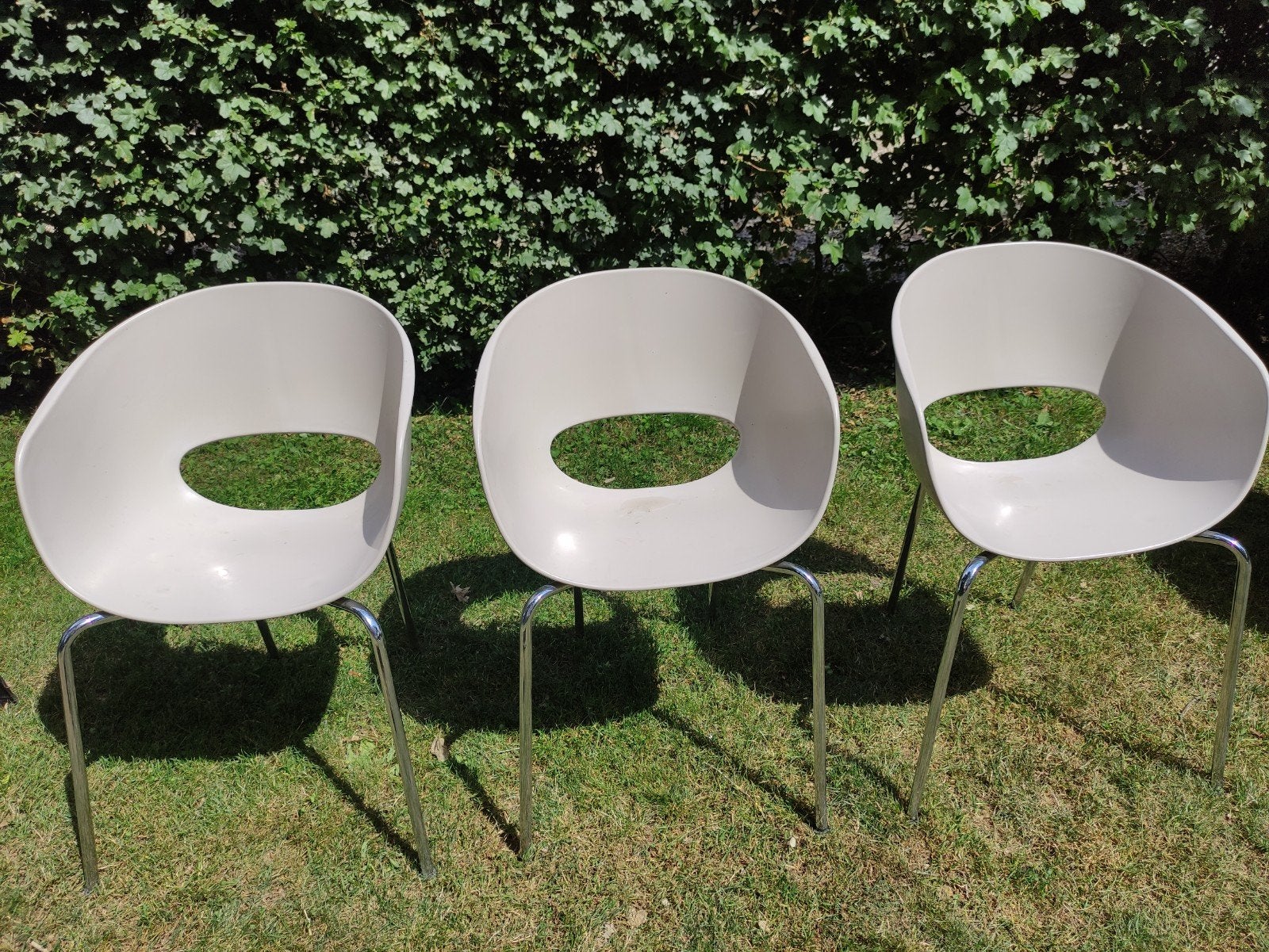 Set van 3 beige trendy design stoelen, Huis en Inrichting, Stoelen, Modern design, Gebruikt, Overige kleuren, Drie