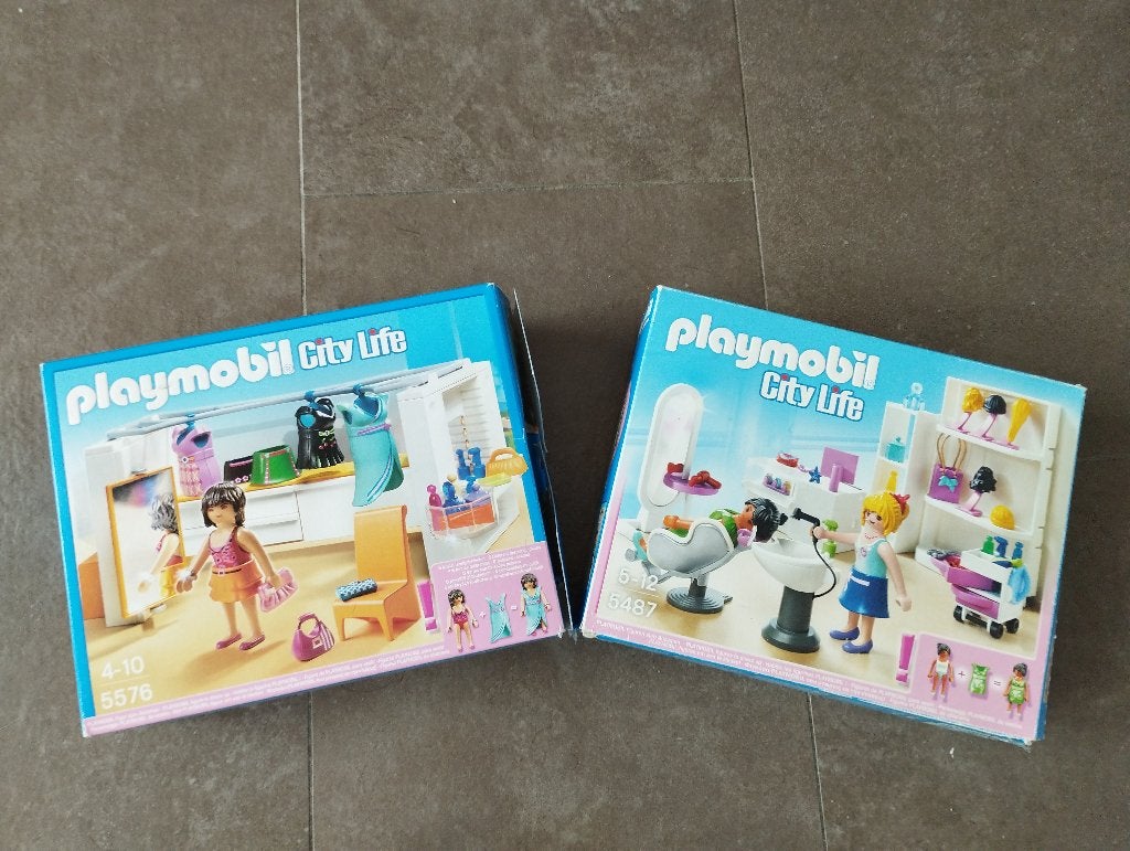 Playmobil 5487 + 5576, Garderobe / Schoonheidssalon met doos, Gebruikt, Overige typen, Ophalen of Verzenden, City life