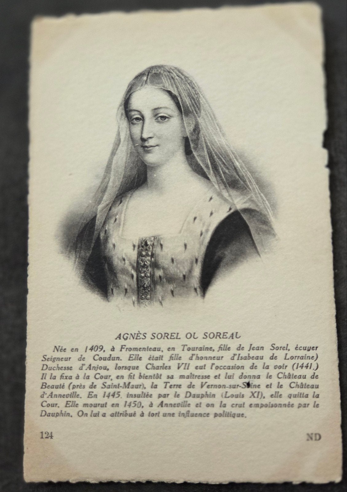 Oude Franse ansichtkaart Agnes Sorel, 1930, Verzamelen, Verzenden, 1920 tot 1940, Gelopen