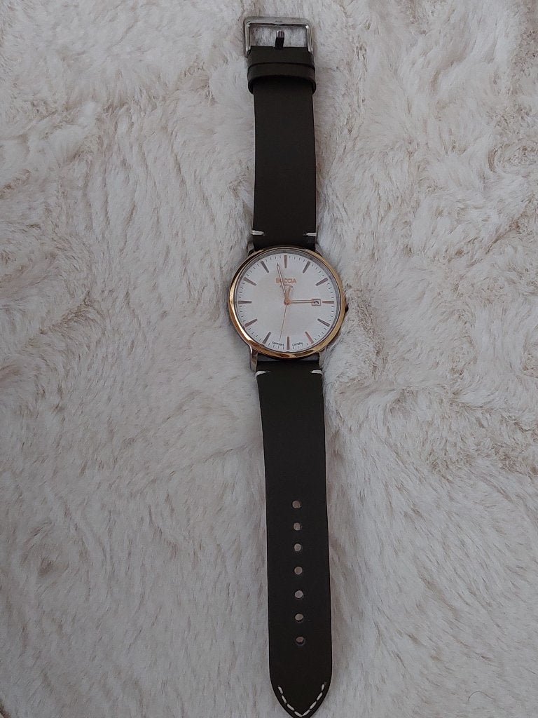 Te koop: Boccia titanium horloge z.g.a.n., Overige merken, Leer, Polshorloge, Ophalen of Verzenden