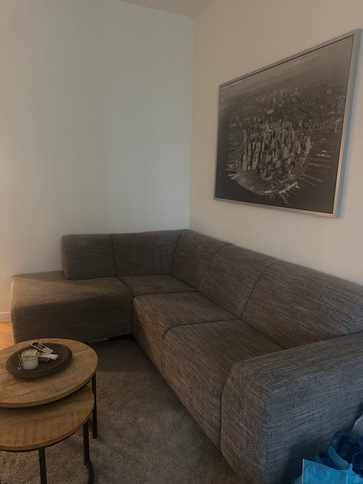Grijze hoekbank / chaise longue - 180x235 cm, Ophalen, Gebruikt, Driepersoons, 200 tot 250 cm