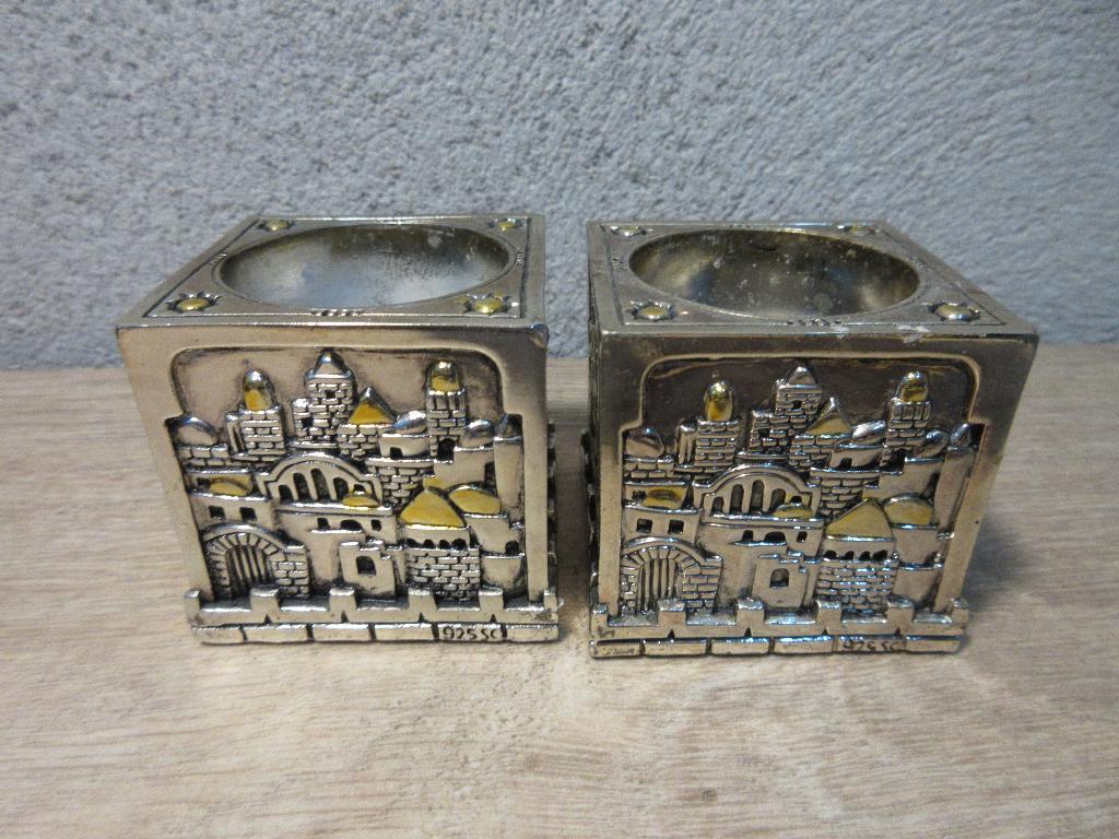 Vintage Karshi 925 Jerusalem zilver kandelaars waxinelicht, Ophalen of Verzenden, Gebruikt, Zilver, Minder dan 25 cm