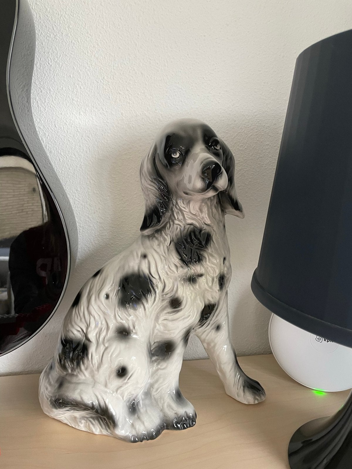 Vintage keramieken hondenbeeld – zwart/wit spaniel stijl, Ophalen, Zo goed als nieuw, Dier
