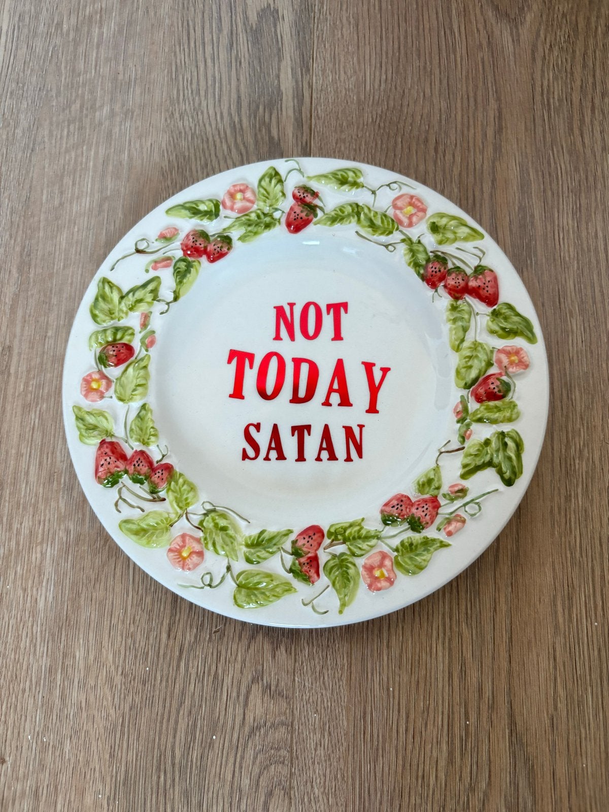Vintage bord met eigen design - Not Today Satan, Antiek en Kunst, Ophalen