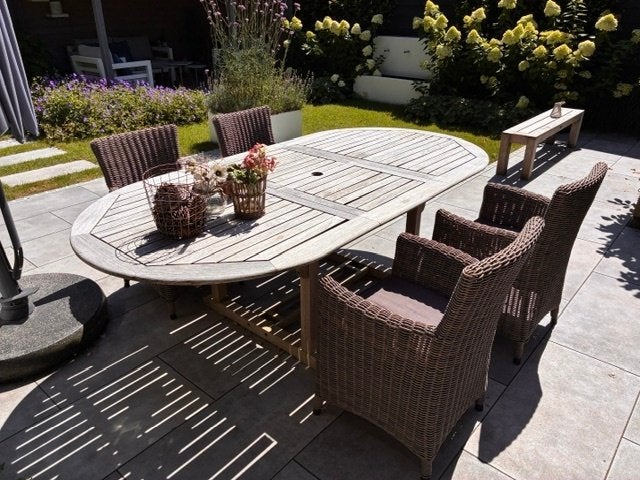 Ovale houten tuintafel – Teakhout 240 x 120, Ophalen, Gebruikt, Ovaal, Teakhout