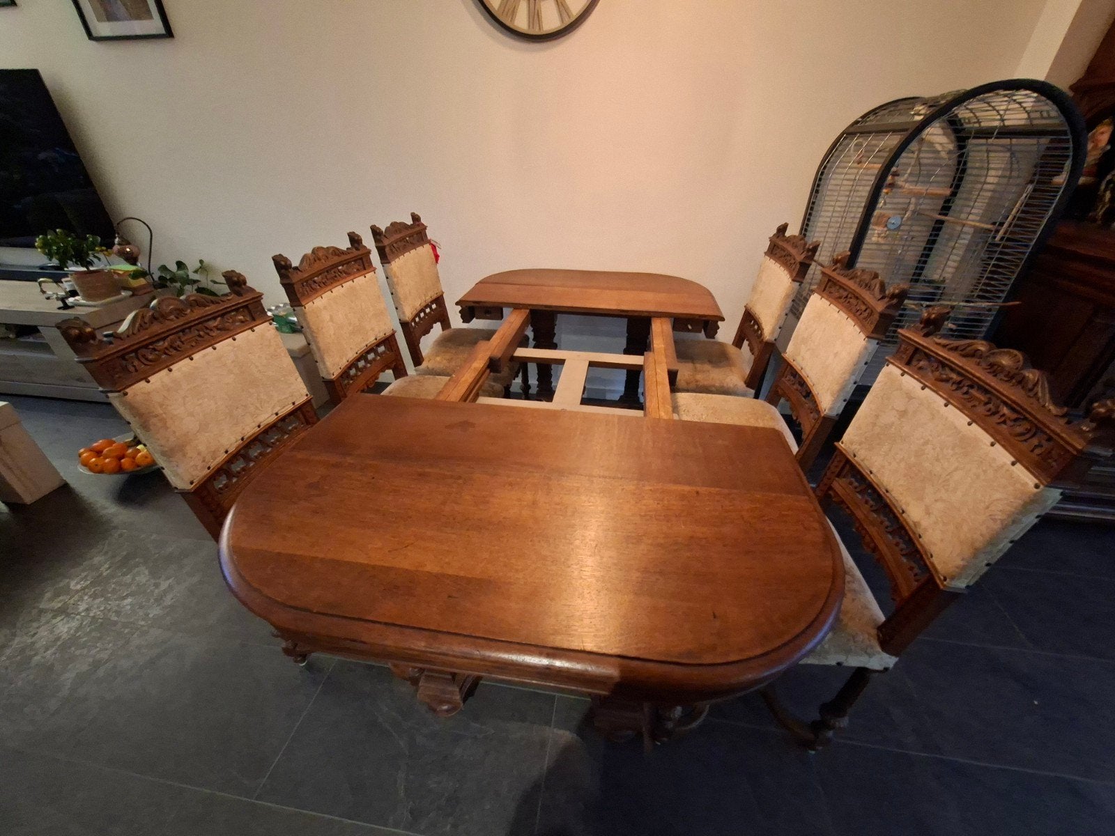 antieke mechelse tafel met 6 stoelen, Antiek en Kunst, Ophalen