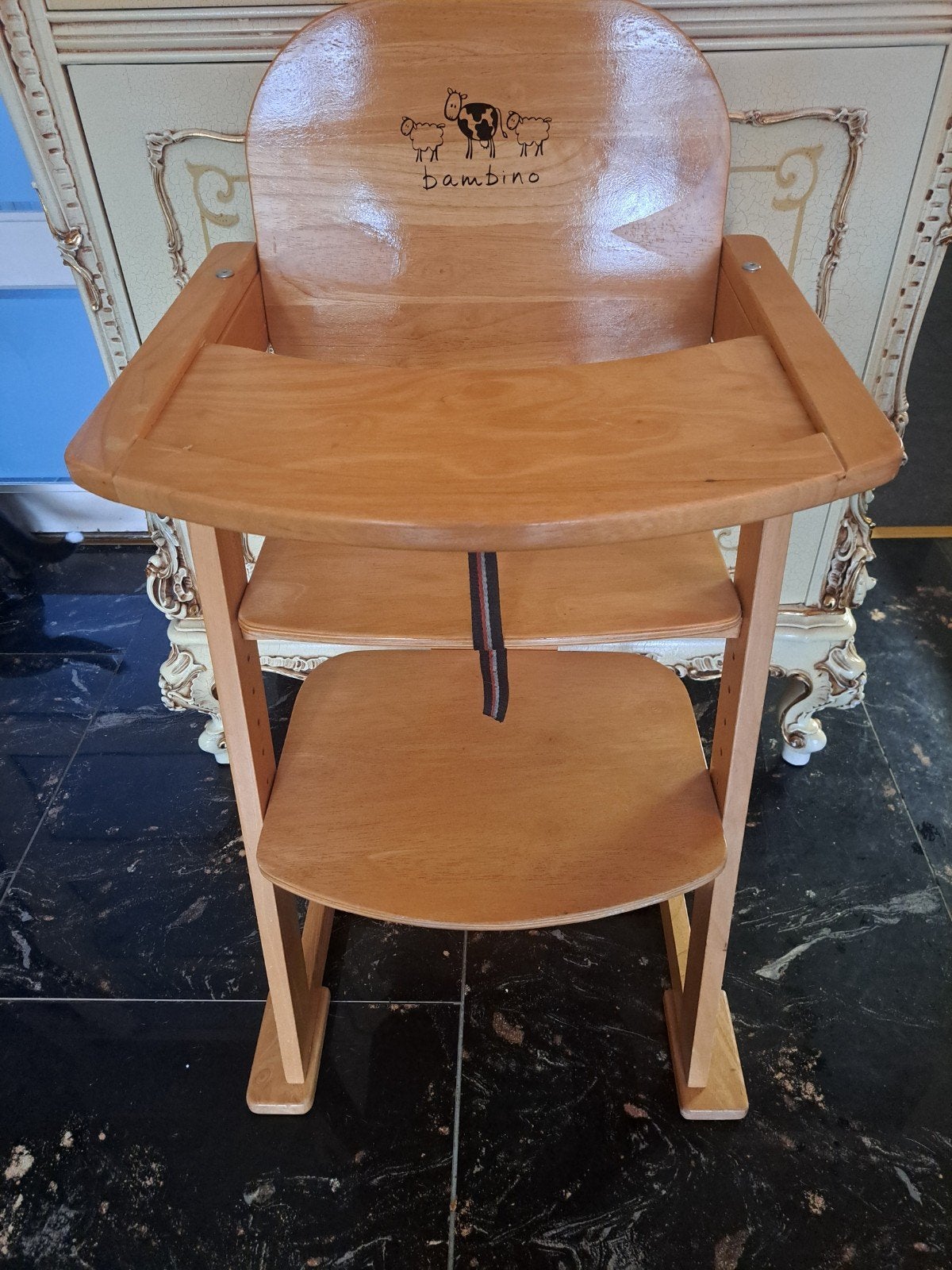 Bambino Houten Meegroeistoel - Gebruikt, Kinderen en Baby's, Kinderstoelen, Gebruikt, Meegroeistoel, Aanschuifbaar, Gordel(s)