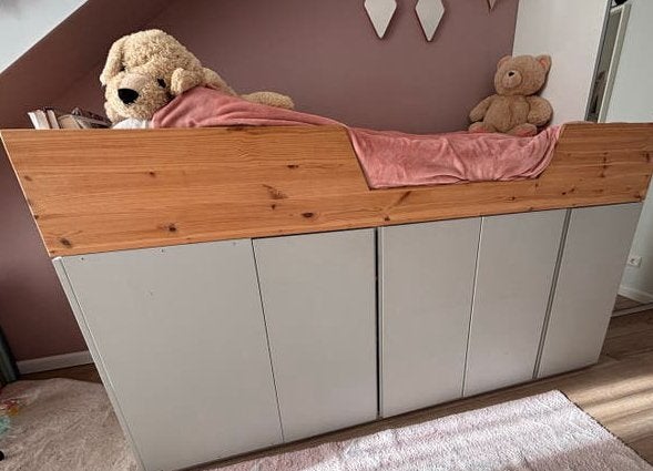 Hoogslaper met 3 IKEA IVAR kasten, veel opbergruimte + USB, Ophalen of Verzenden, Gebruikt, Hoogslaper