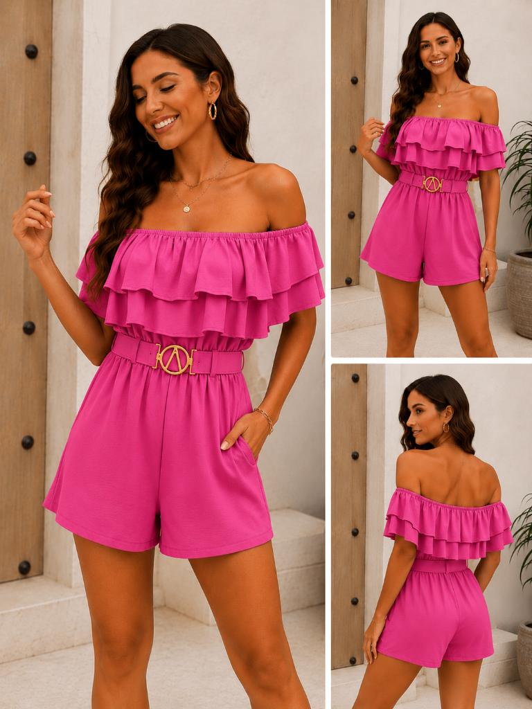 Fuchsia off shoulder playsuit, Kleding | Dames, Jumpsuits, Verzenden, SH FAMILY THANH SON NGUYEN Aleja Krakowska 109 02-180 Warszawa, Polska