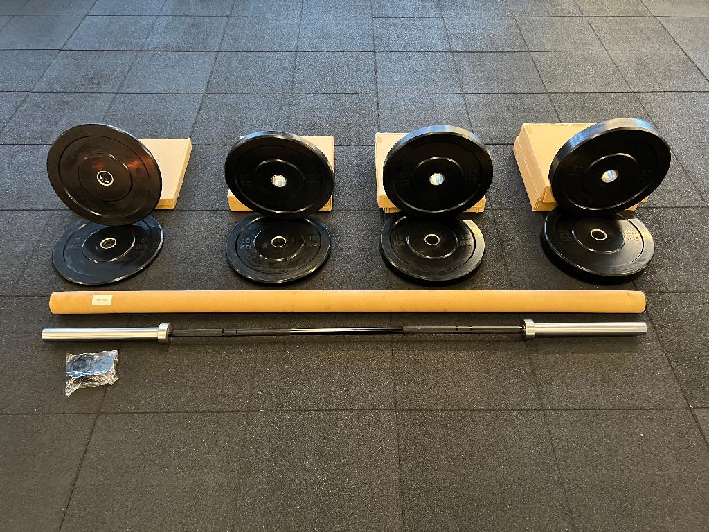 Olympische halterset 110kg / bumperplates / gewichten, Ophalen, Nieuw, Benen, Halterset