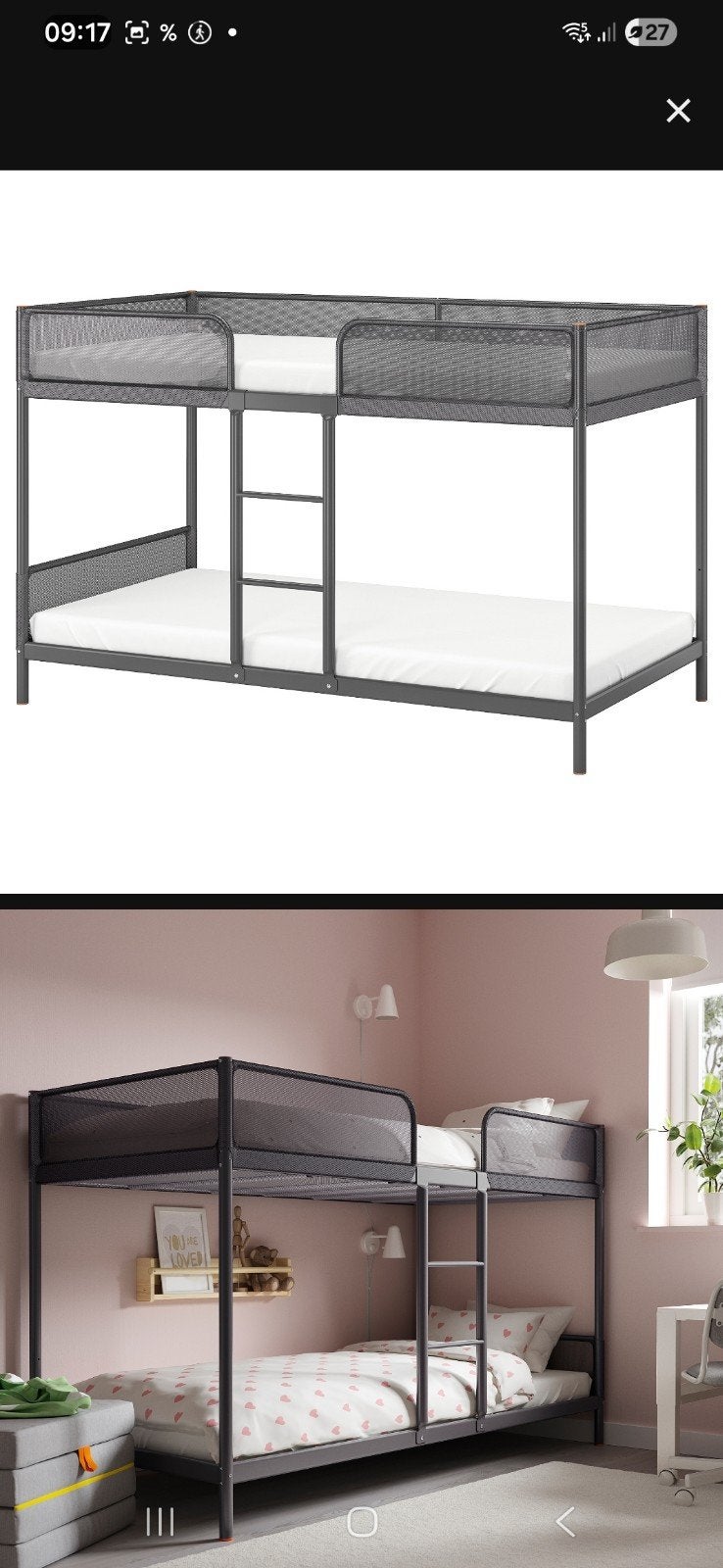 IKEA Stapelbed Donkergrijs 90x200 cm, Ophalen, Gebruikt, 90 cm, 200 cm