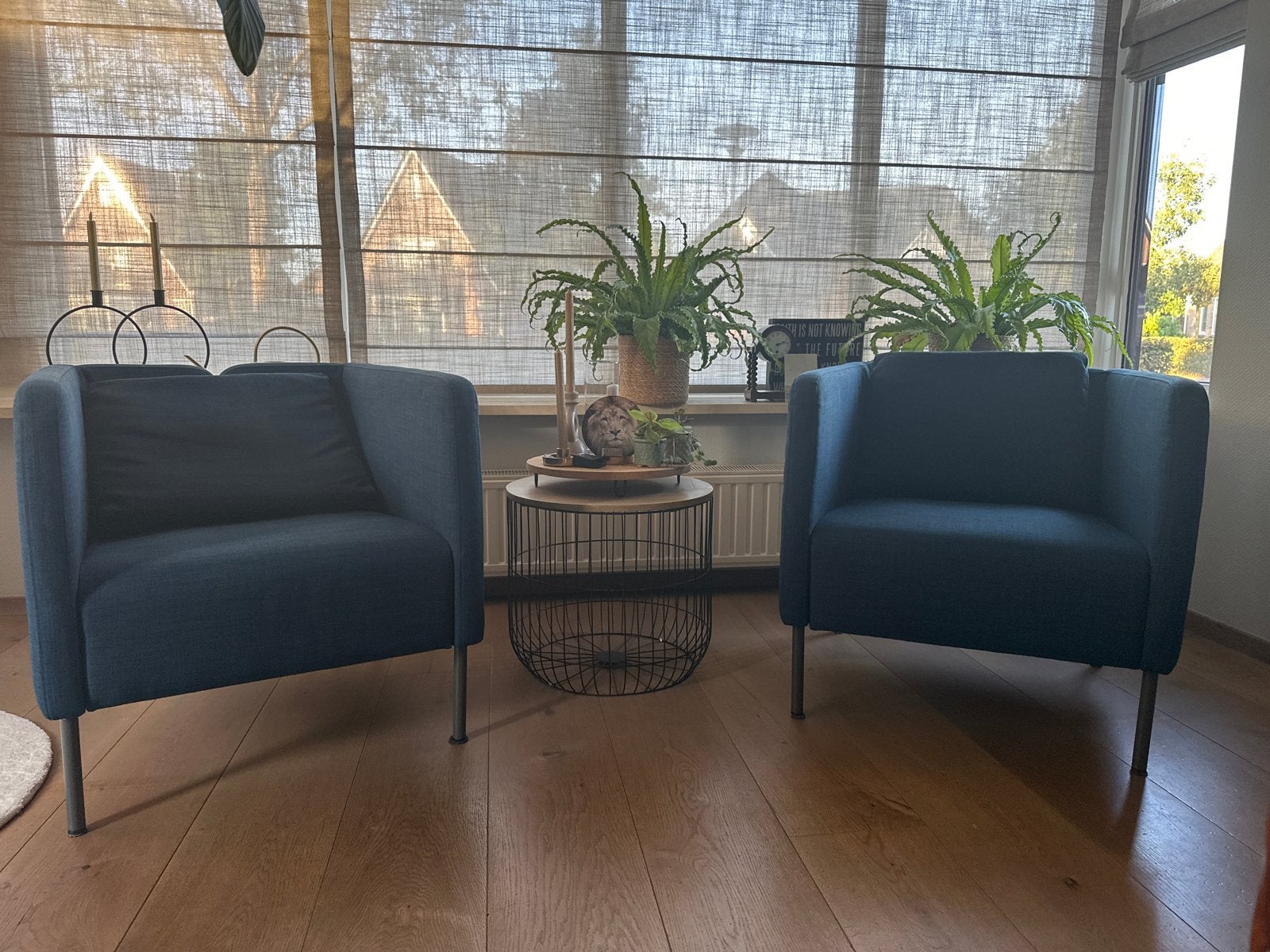 Twee comfortabele blauwe fauteuils IKEA, Ophalen of Verzenden, Zo goed als nieuw, Stof, 75 tot 100 cm