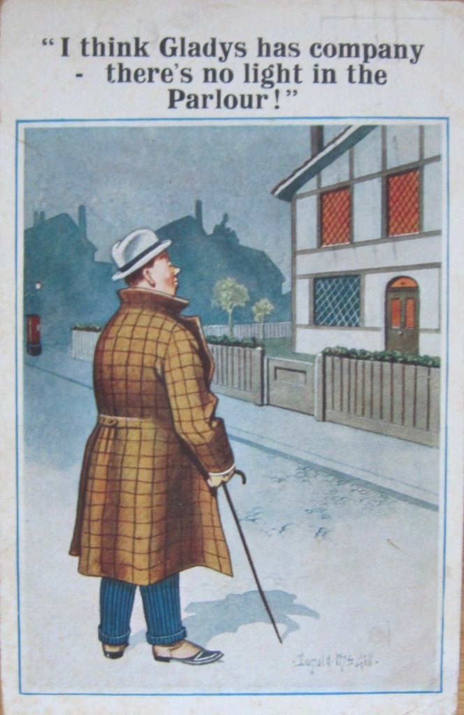 Engelse cartoon op kaart uit 1928 - Gladys, Verzamelen, Ophalen of Verzenden, 1920 tot 1940, Gelopen, Overige thema's