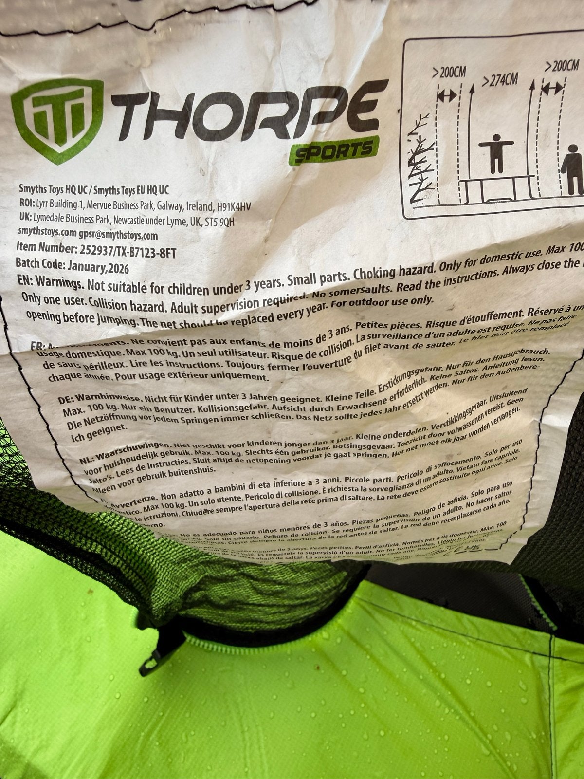 Thorpe Sports Trampoline met Veiligheidsnet, Ophalen of Verzenden, Gebruikt