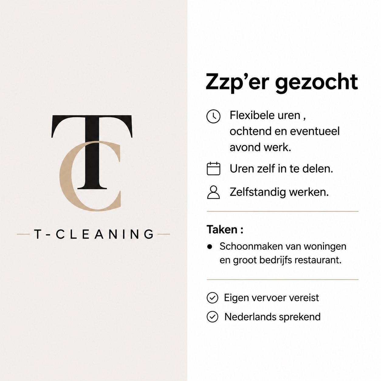 Zzp’er schoonmaak personeel gezocht, Overige niveaus, Starter, Overige vormen