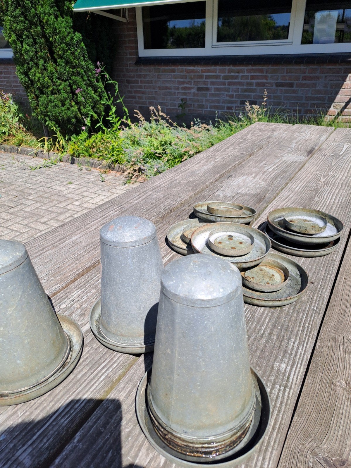 Vintage Zinken Kippen Vogeldrinkbakken - Set van 3, Ophalen of Verzenden