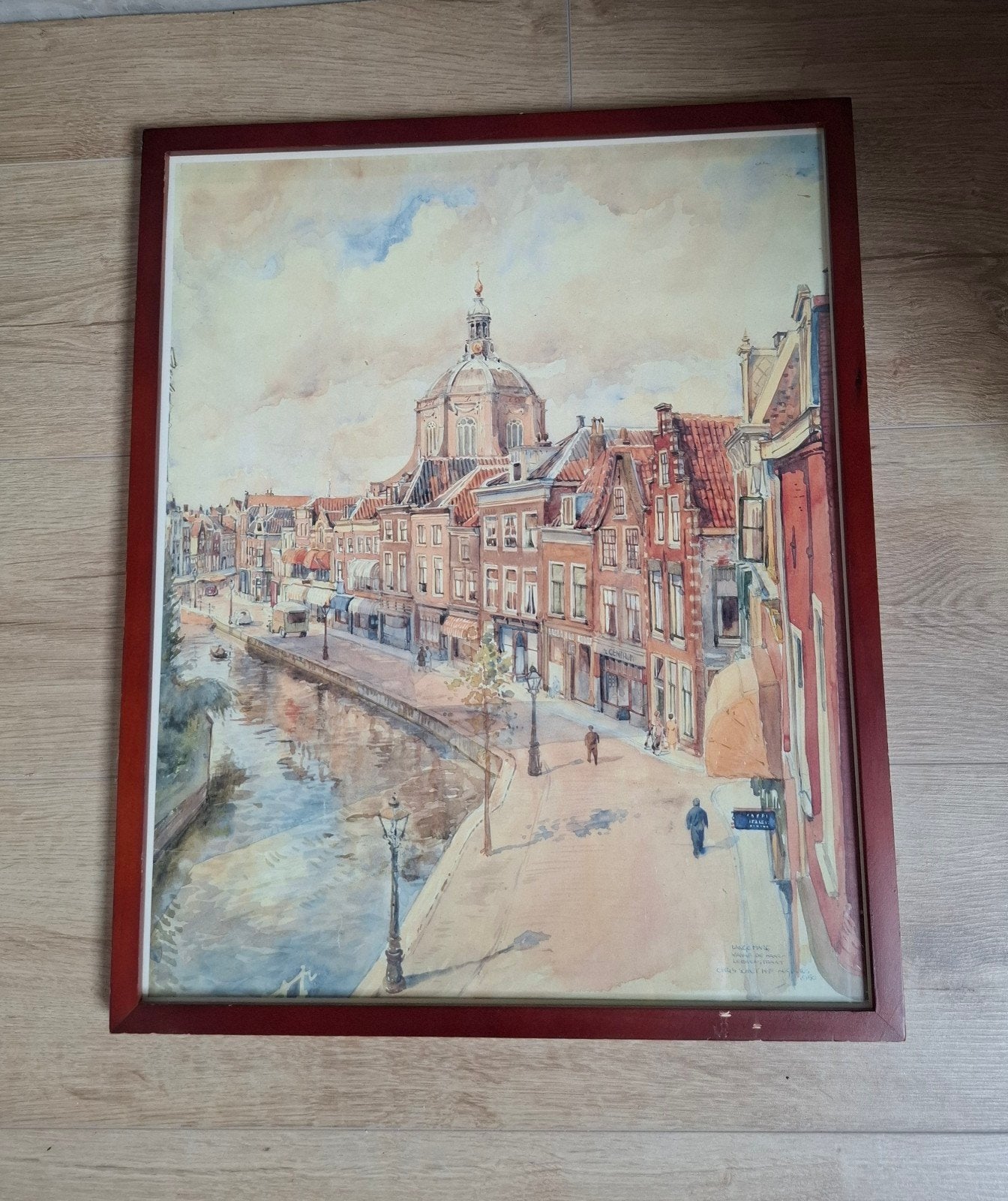 Mooie aquarel Marekerk Leiden(Lange Mare). Chris Schut, 1950, Ophalen, Schilderij, Aquarel, Ingelijst