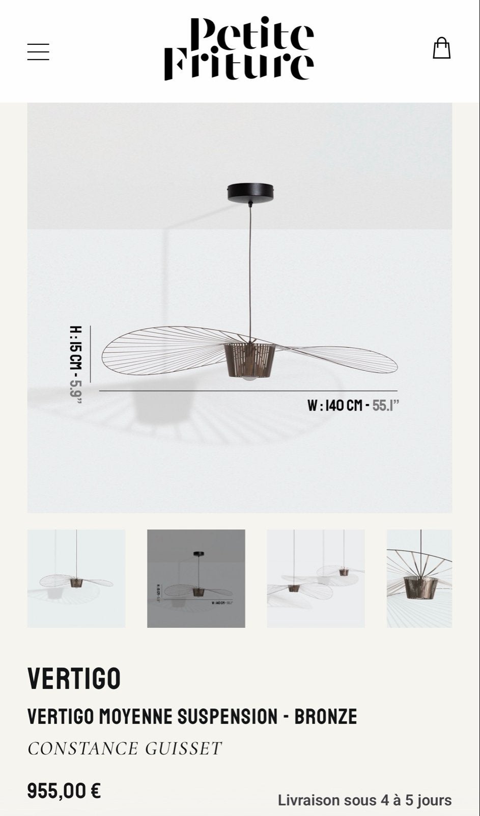 Vertigo Hanglamp - Brons, 140 cm, Huis en Inrichting, Lampen | Hanglampen, Ophalen, Zo goed als nieuw, Overige materialen