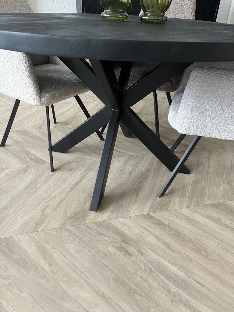 Magazijn Leegverkoop Ronde eettafel zwart mangohout matrix, Hout, Zwart, Nieuw, Ophalen of Verzenden