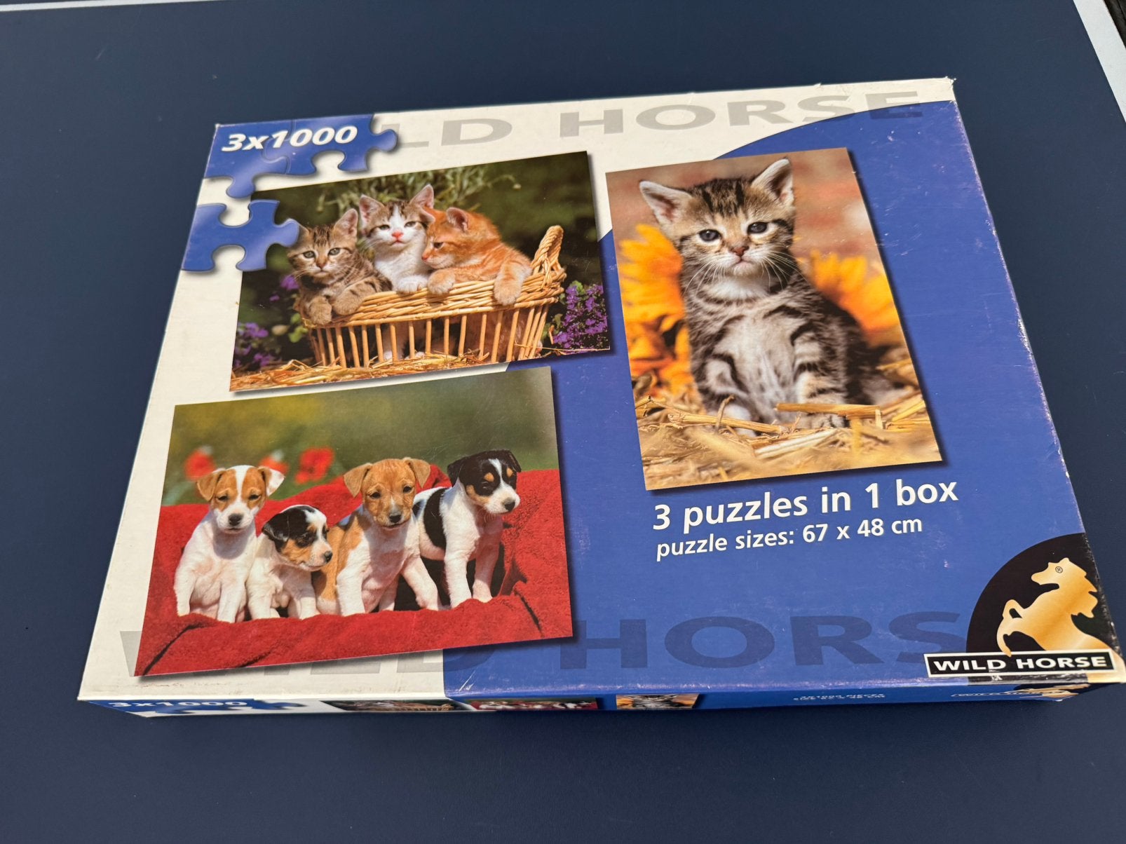 3x 1000 stukjes puzzel puzzels honden poesjes kat, Ophalen of Verzenden, Meer dan 1500 stukjes, Gebruikt, Legpuzzel