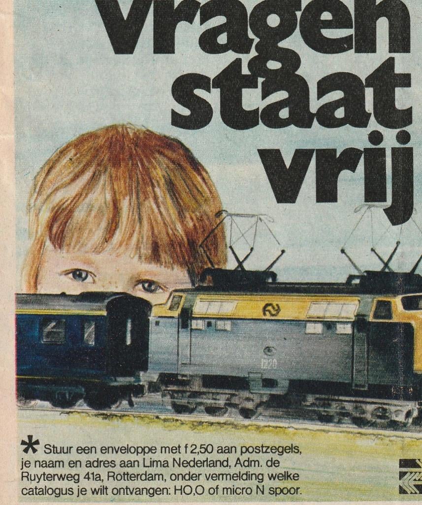 Retro reclame 1974 Lima modeltrein jongetje NS lok, Verzamelen, Retro, Overige typen, Verzenden