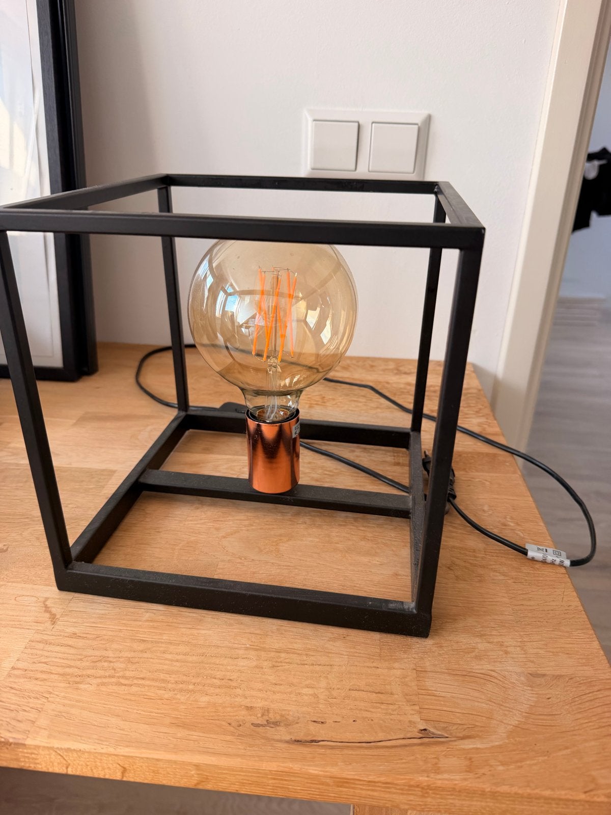 Moderne tafellamp met peertje - Zwart metalen frame, Ophalen, E27 (groot), Metaal, Modern