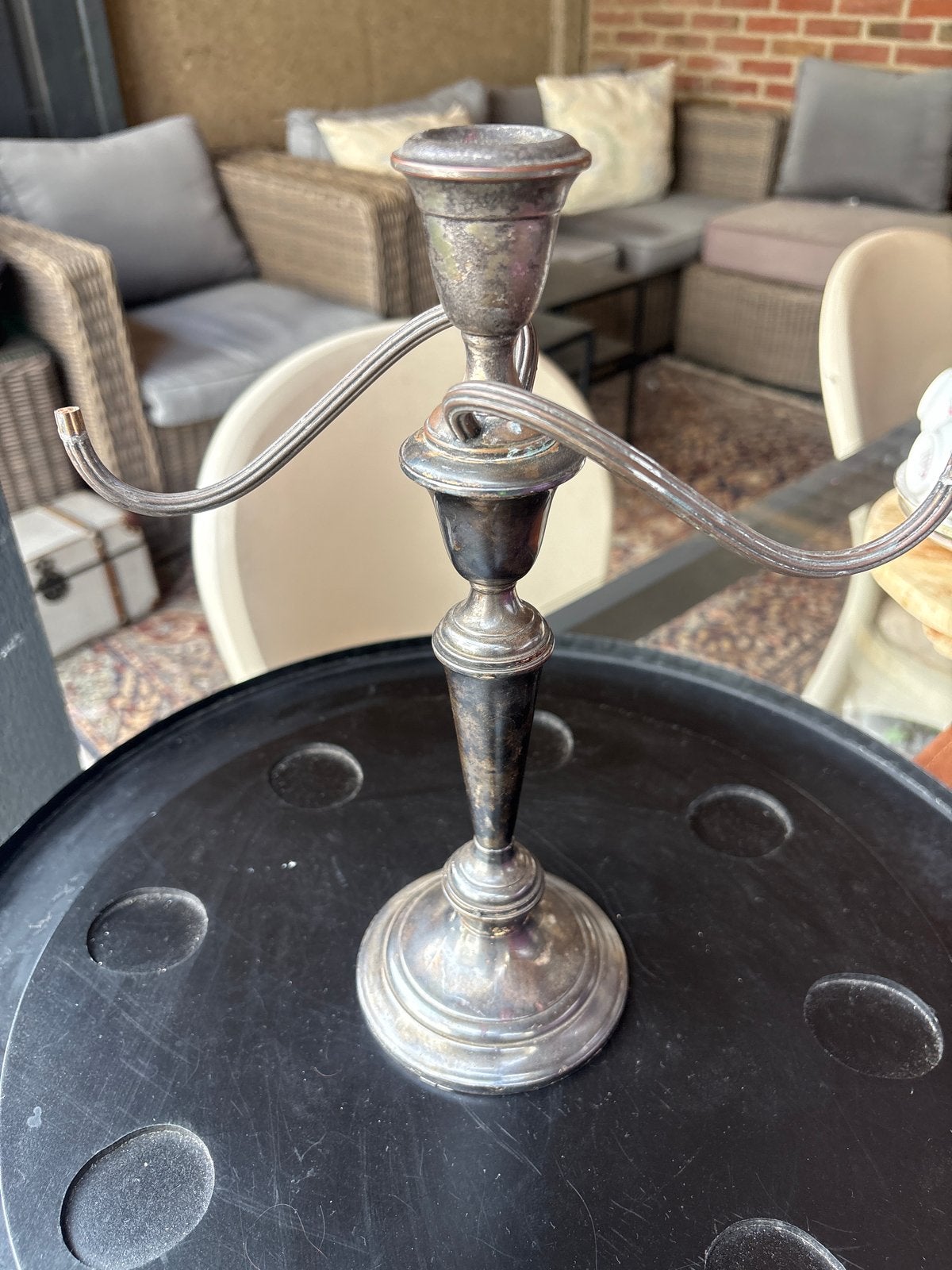 Vintage Zilveren Kandelaar - 2-armig, Antiek en Kunst, Ophalen of Verzenden, Zilver