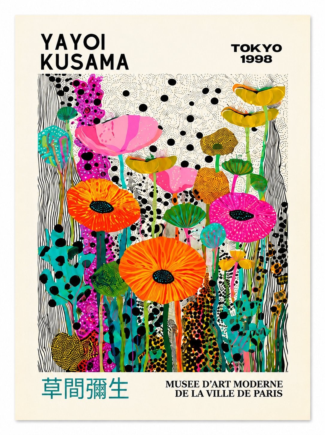 Yayoi Kusama Flower Poster | Vintage Japanese (Physical), Ophalen, Papier/karton, Print, Bloemen
