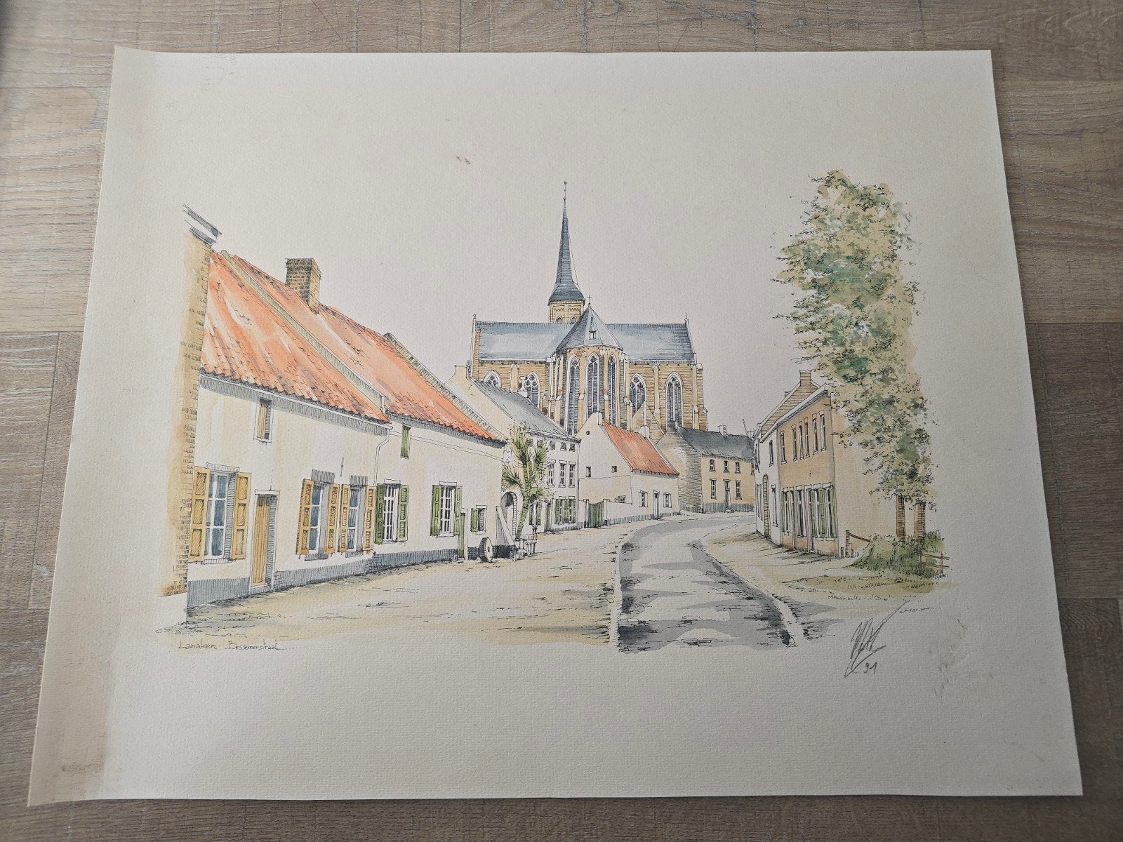 Vintage Gravure van Lanaken Bessemerstraat gesigneerd 94's, Antiek en Kunst, Ophalen of Verzenden, Gravure