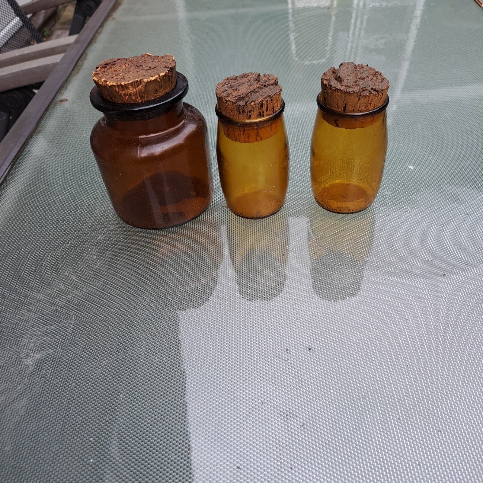 Set van 3 vintage apothekersflessen met kurk, Ophalen of Verzenden