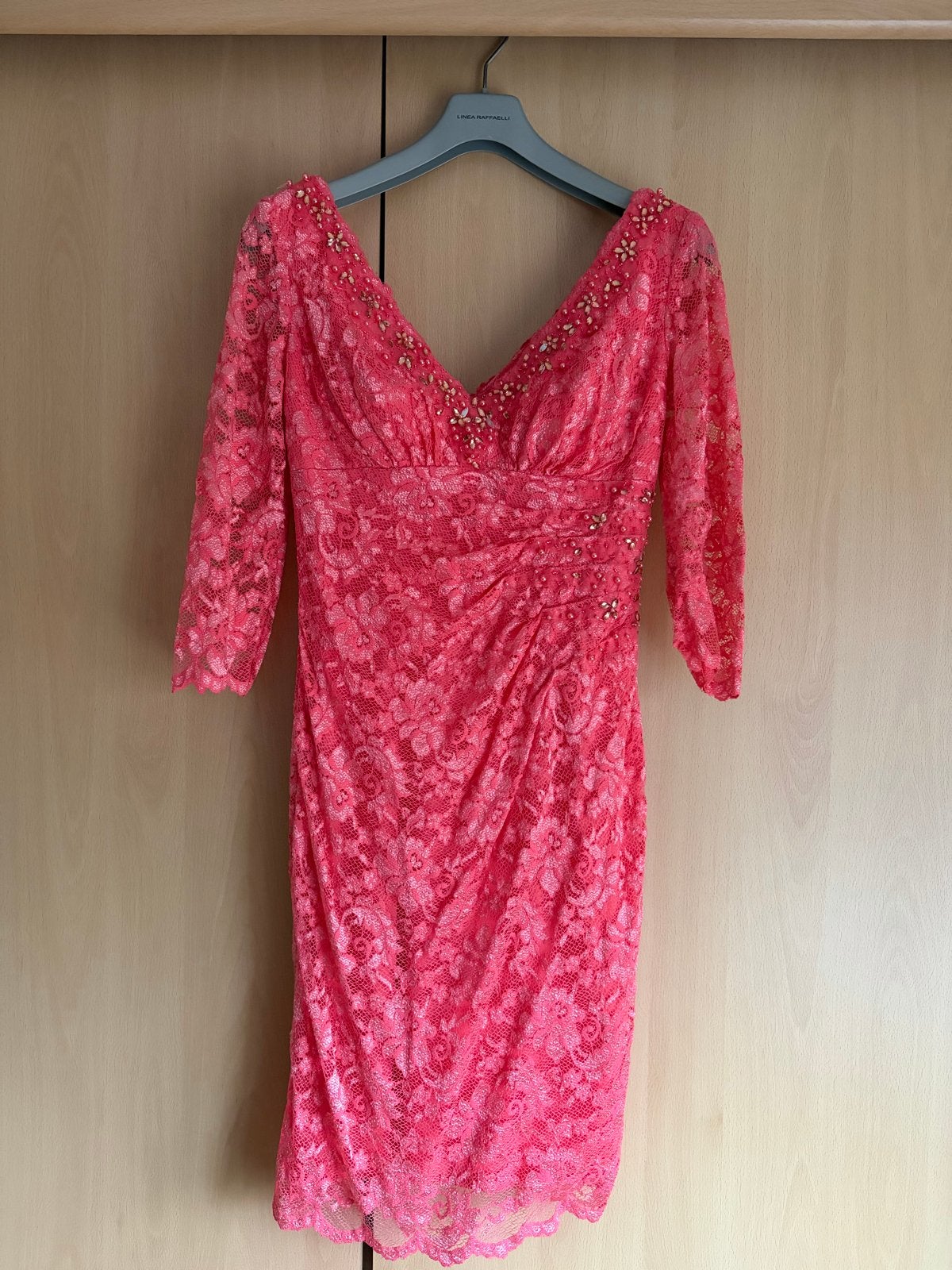 Linea Raffaelli Gold Kanten Jurk Roze Maat 38/40 (M), Maat 38/40 (M), Ophalen of Verzenden, Zo goed als nieuw, Roze