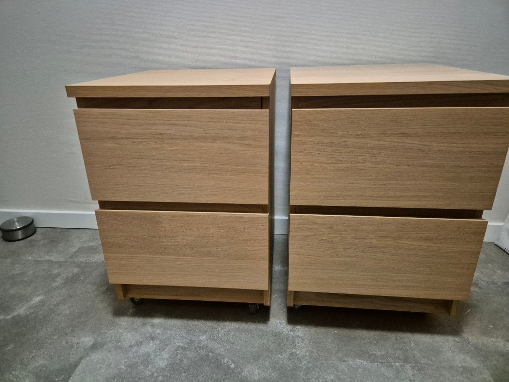 Te koop 2x malm nachtkastje zgan, Ophalen, Zo goed als nieuw, Minder dan 45 cm, 55 tot 70 cm