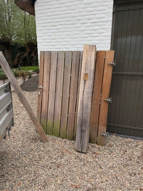 hardhouten poort, Tuin en Terras, Ophalen, 150 tot 200 cm, Zo goed als nieuw, Draaipoort
