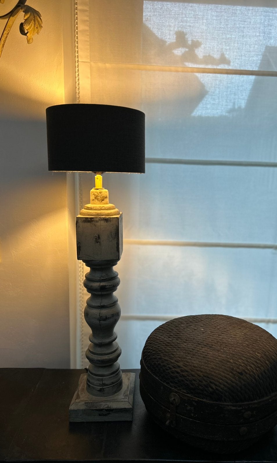 Houten baluster lamp grijsgroen zonder de kap, Ophalen of Verzenden