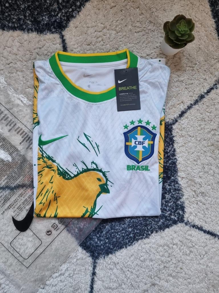 Brazilië Wit Voetbalshirt met Vogels - Maat L, Maat 52/54 (L), Wit, Nike, Nieuw