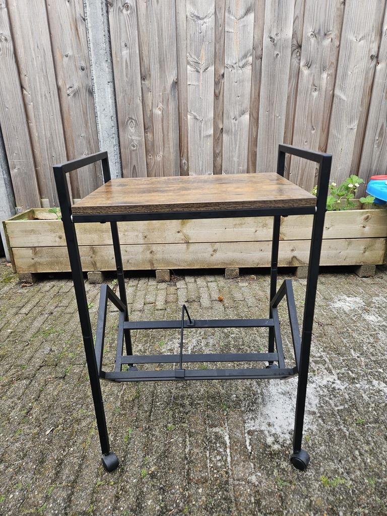 Platenrek LP mangohout staal, Ophalen, Gebruikt, Minder dan 50 cm, Rechthoekig