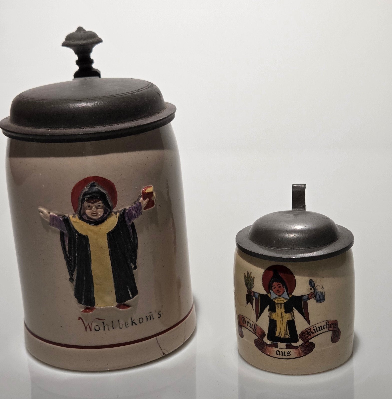 Set van 2 Antieke Bierpullen met Scharnierend Deksel, Antiek en Kunst, Ophalen of Verzenden