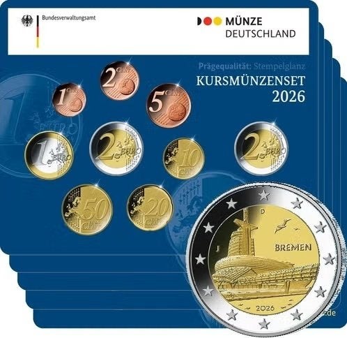 5x BU set Duitsland 2026 Blisters ADFGJ - 1 ct t/m 2x 2 euro, Postzegels en Munten, Verzenden, Duitsland, Overige waardes, Setje