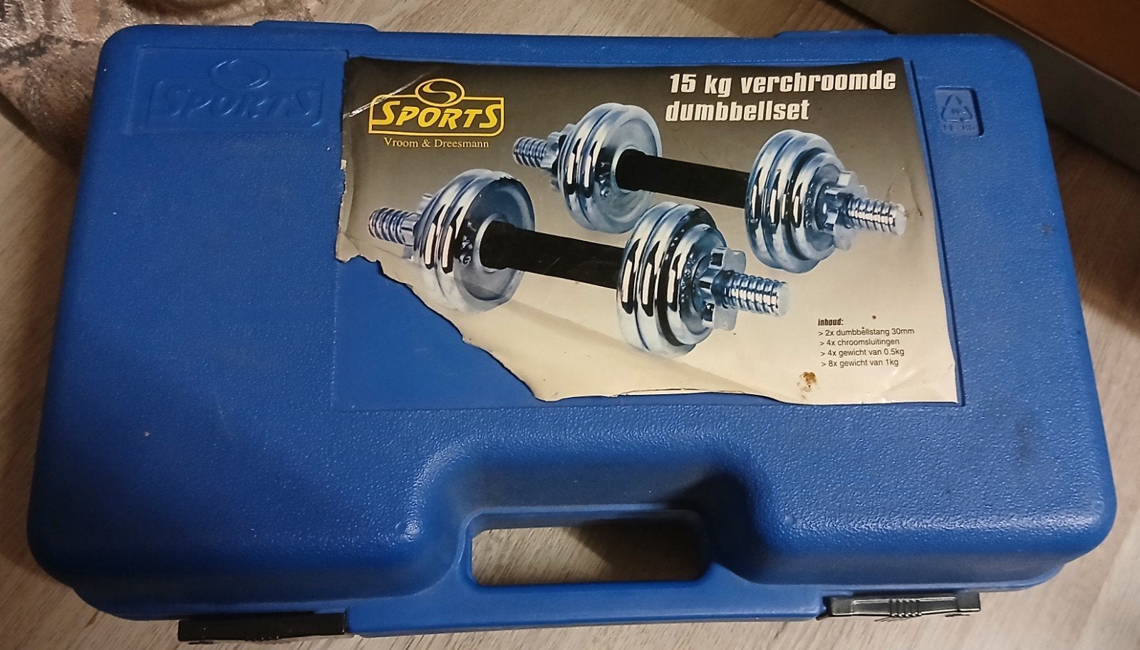 verchroomde dumbbell set in koffer. 15kg, Ophalen, Zo goed als nieuw, Dumbbell