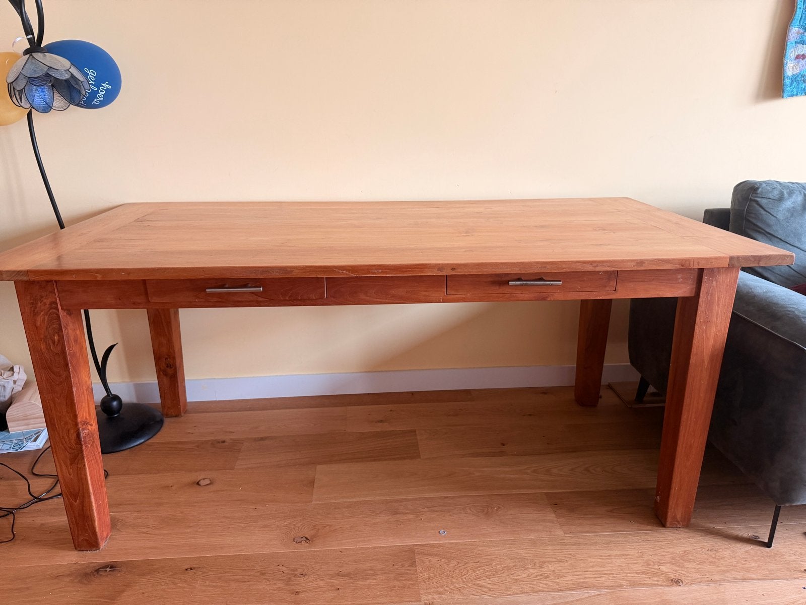 Massief teak houten eettafel met lades, Huis en Inrichting, Ophalen, Gebruikt, Teakhout, 50 tot 100 cm