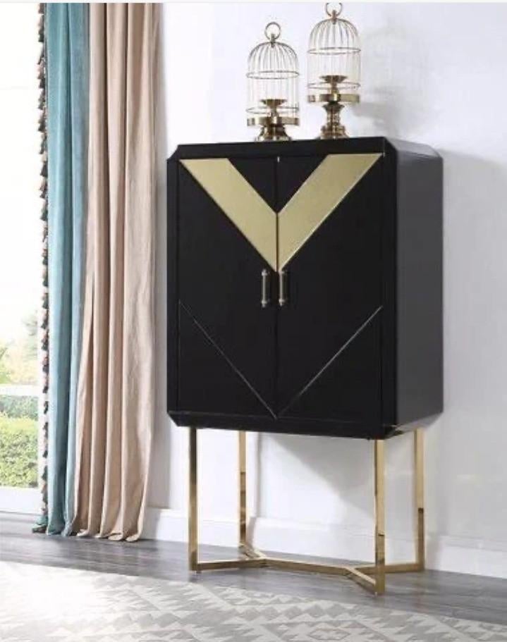 Luxe Spiegelkast Awanos Zwart Goud met LED & Wijnglazenrek, Huis en Inrichting, Kasten | Overige, Nieuw, Ophalen of Verzenden