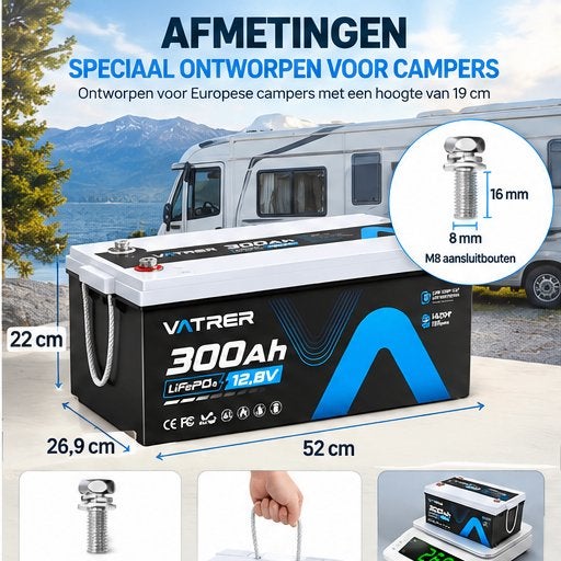 Vatrer 12V 300Ah LiFePO4 Lithium Accu – 3840Wh – SMART BMS, Vatrer, Vatrer, Nieuw, Ophalen of Verzenden