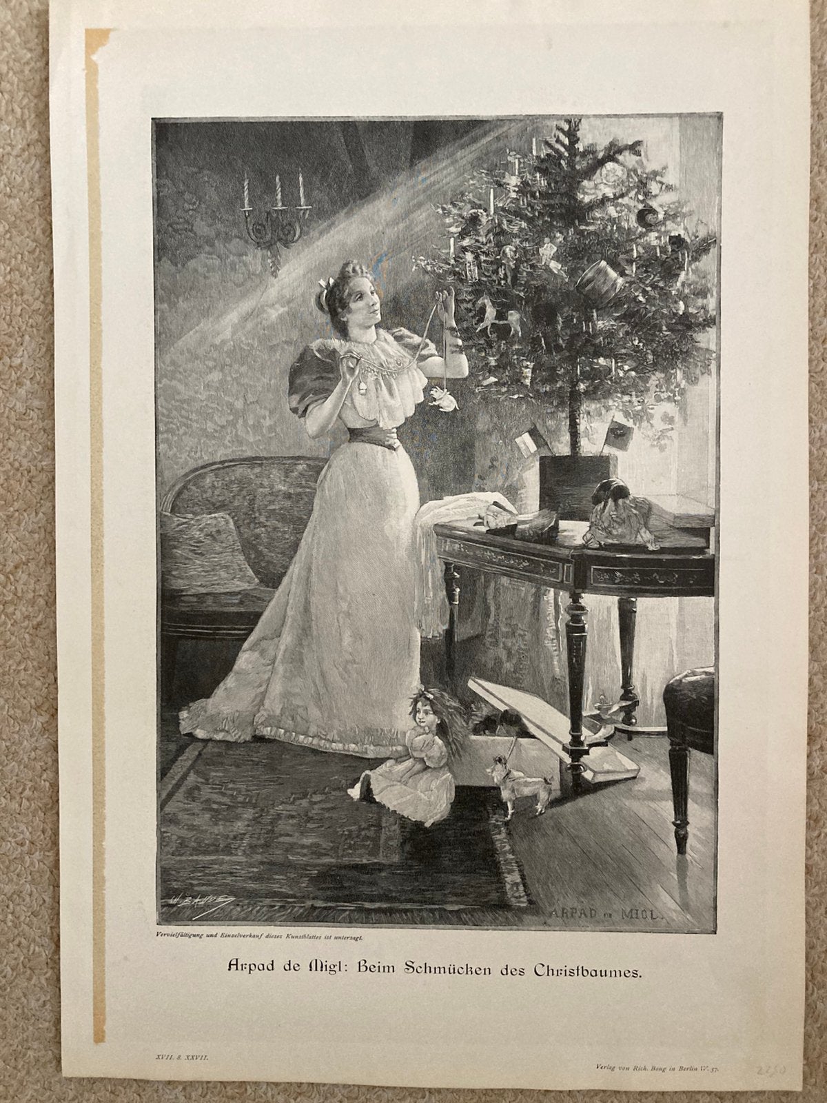 Gravure 1903, Arpad de Migl: Beim schmücken des Christbaumes, Antiek en Kunst, Origineel, 31 cm, Portret, Ophalen of Verzenden