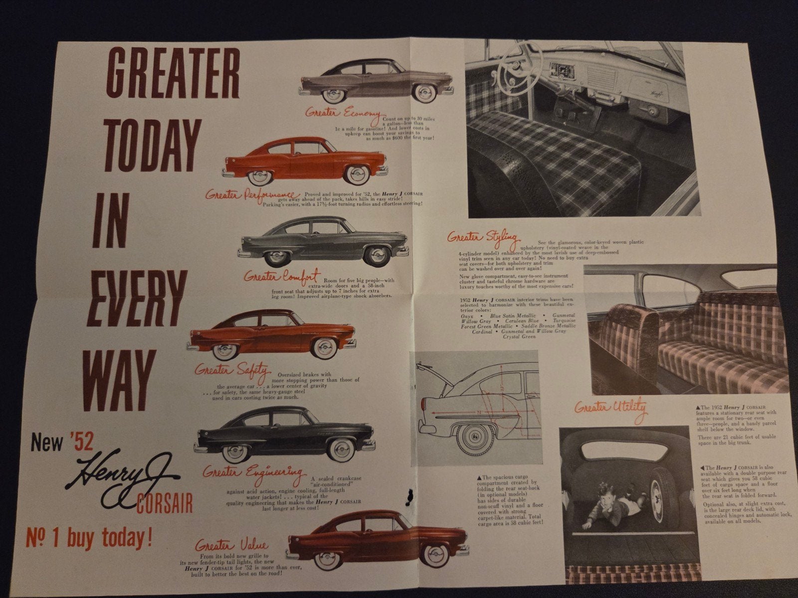 Brochure Kaiser Henry J Corsair 1952 USA, Boeken, Auto's | Folders en Tijdschriften, Ophalen of Verzenden, Zo goed als nieuw, Overige merken