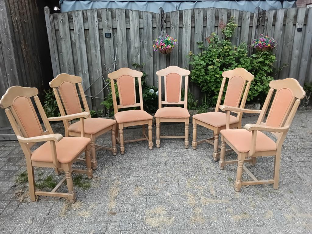 Eetkamer stoelen 6 stuks White wash eiken, Ophalen, Gebruikt, Overige kleuren, Stof