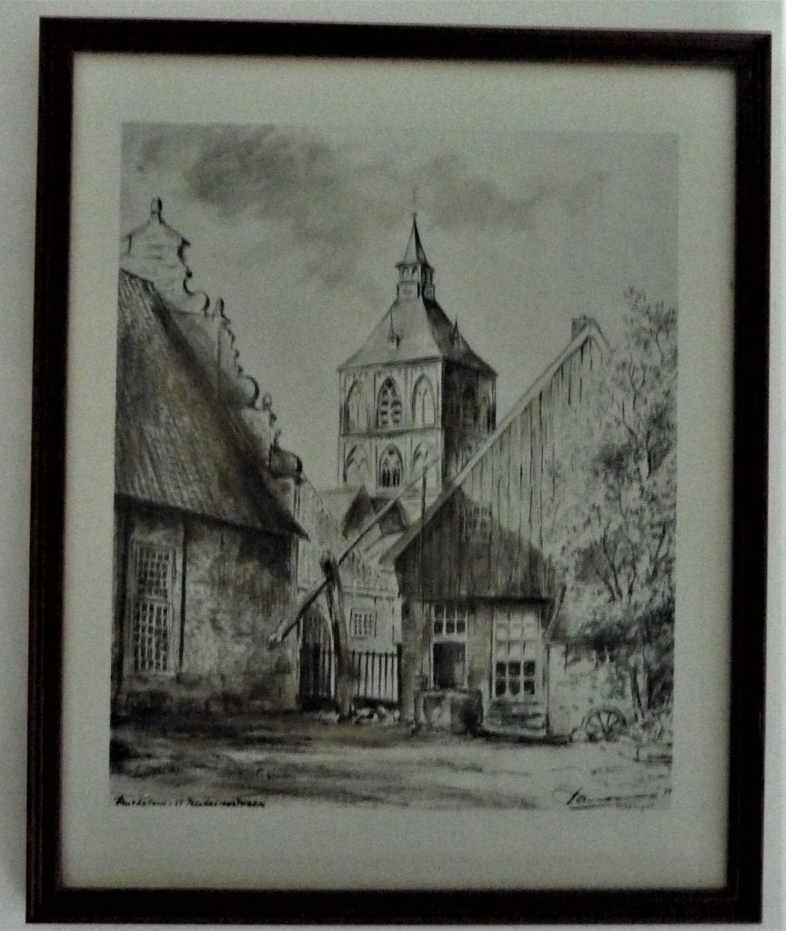 Palthe  kerktoren Oldenzaal  - ingelijste prent Ancone, Ingelijst, Ophalen of Verzenden, Landschappen, Overige techniek