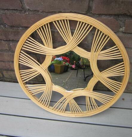 rieten spiegel, Minder dan 50 cm, Gebruikt, Rond, Ophalen of Verzenden
